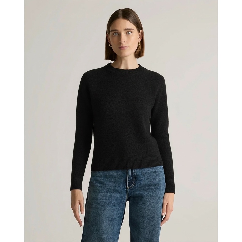 Quince | Baby Alpaca-Wool Diamond Stitch Crew‎ Small Black Sweater Quiet Luxury
